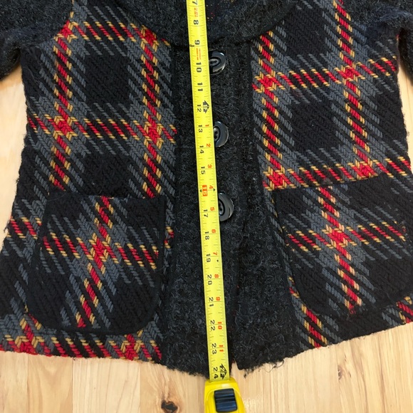 Coco+Carmen Women’s Grey Wool Blend Plaid V-Neck Cardigan Sweater Jacket Sz S/M - Picture 7 of 10